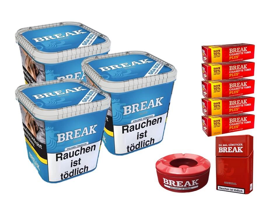 Break Blue / Blau 3 x 230g Volumentabak 1000 Break Xtra Plus Filterhülsen Uvm. Break Blue / Blau 3 x 230g Volumentabak 1000 Break Xtra Plus Filterhülsen Uvm.