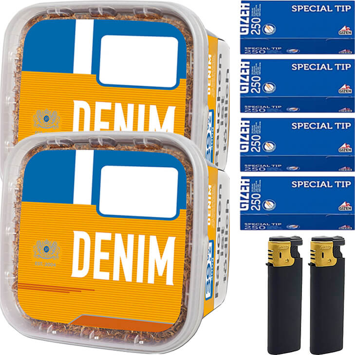 Denim 2 x 290g mit 1000 Gizeh Special Tip King Size Hülsen Denim 2 x 290g mit 1000 Gizeh Special Tip King Size Hülsen