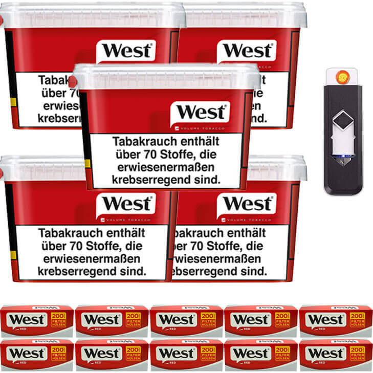 West Red 5 x 170g mit 2000 King Size Hülsen West Red 5 x 170g mit 2000 King Size Hülsen
