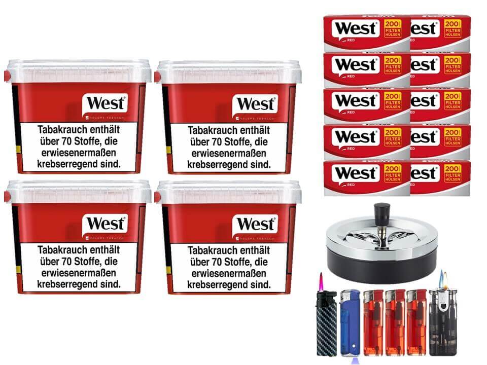 West Red 4 x 280g Volumentabak 2000 West Red Filterhülsen Uvm. West Red 4 x 280g Volumentabak 2000 West Red Filterhülsen Uvm.