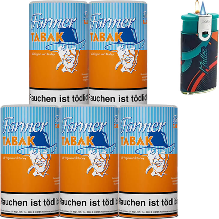 Farmer 5 x 170g Pfeifentabak mit Duo Feuerzeug Farmer 5 x 170g Pfeifentabak mit Duo Feuerzeug