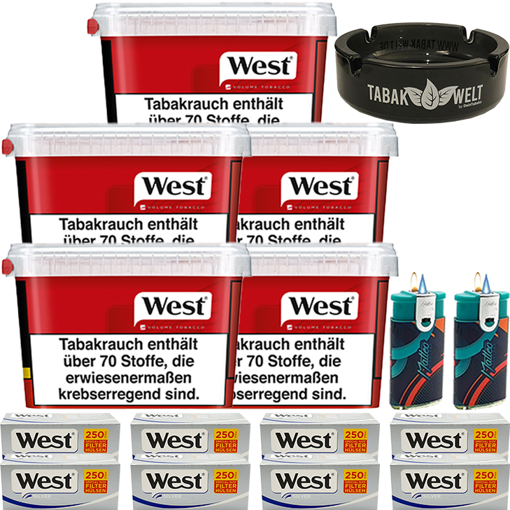 West Red 5 x 170g mit 2000 Siver Extra Size Hülsen West Red 5 x 170g mit 2000 Siver Extra Size Hülsen