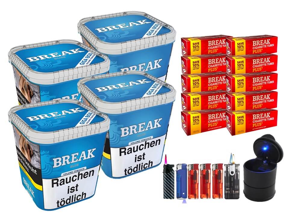 Break Blue / Blau 4 x 230g Volumentabak 2000 Break Xtra Plus Filterhülsen Uvm. Break Blue / Blau 4 x 230g Volumentabak 2000 Break Xtra Plus Filterhülsen Uvm.