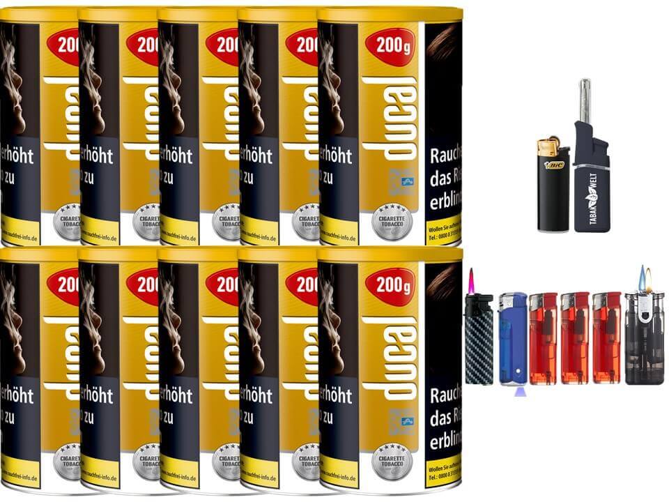 Ducal Gold 10 x 200g Feinschnitt / Zigarettentabak Feuerzeug Set Ducal Gold 10 x 200g Feinschnitt / Zigarettentabak Feuerzeug Set