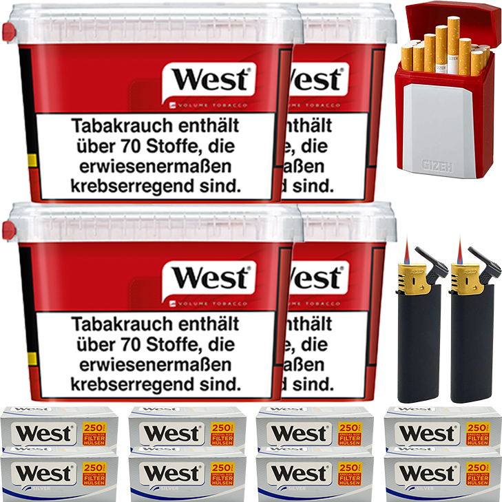 West Red 4 x 170g mit 2000 Silver Extra Size Hülsen West Red 4 x 170g mit 2000 Silver Extra Size Hülsen
