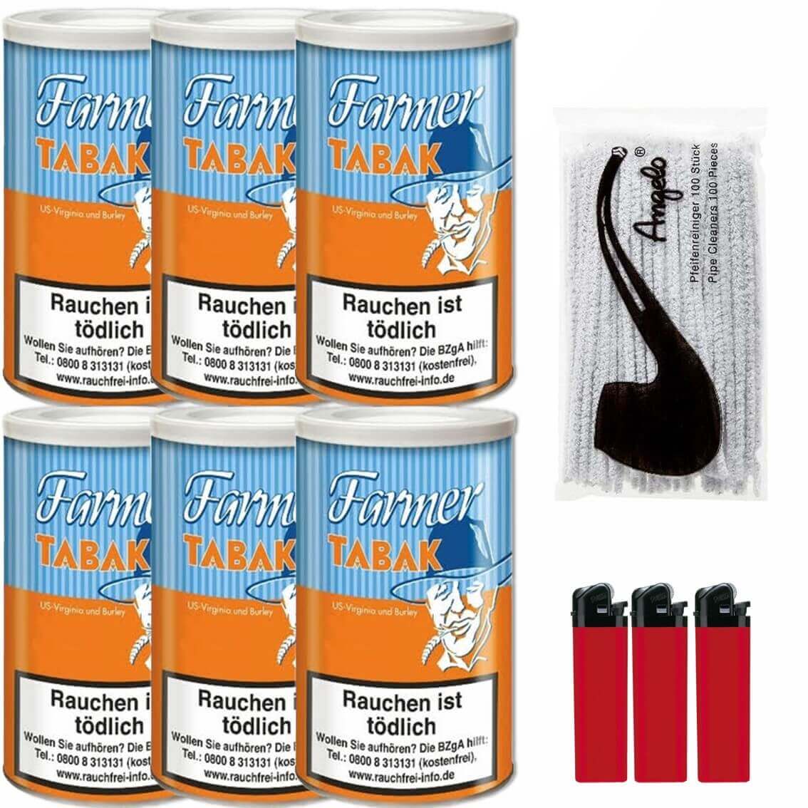 Farmer 6 x 170g Pfeifentabak Feuerzeuge Pfeifenreiniger Farmer 6 x 170g Pfeifentabak Feuerzeuge Pfeifenreiniger