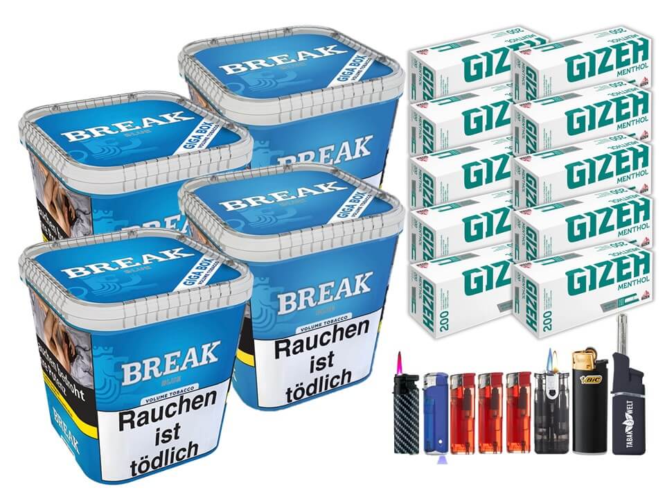 Break Blue / Blau 4 x 240g Volumentabak 2000 Filterhülsen Uvm. Break Blue / Blau 4 x 240g Volumentabak 2000 Filterhülsen Uvm.