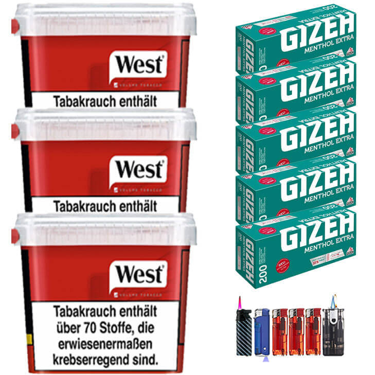 West Red 3 x 280g mit 1000 Menthol Extra Size Hülsen West Red 3 x 280g mit 1000 Menthol Extra Size Hülsen