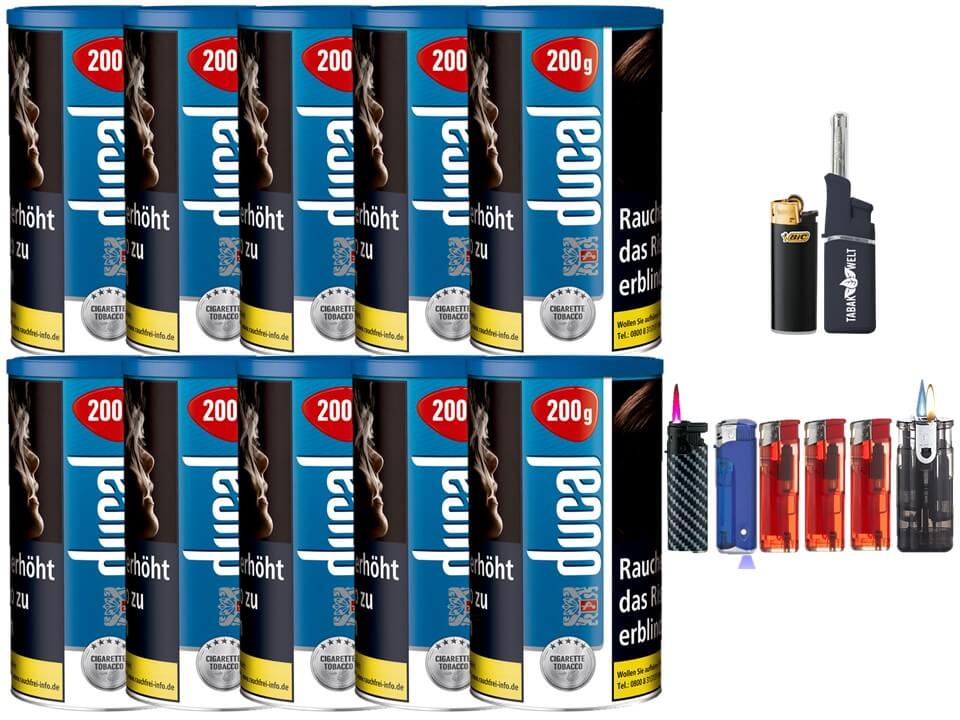 Ducal Blue / Blau 10 x 200g Feinschnitt / Zigarettentabak Feuerzeug Set Ducal Blue / Blau 10 x 200g Feinschnitt / Zigarettentabak Feuerzeug Set