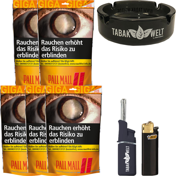 Pall Mall Allround Red 5 x 125g mit Glasaschenbcher Pall Mall Allround Red 5 x 125g mit Glasaschenbcher