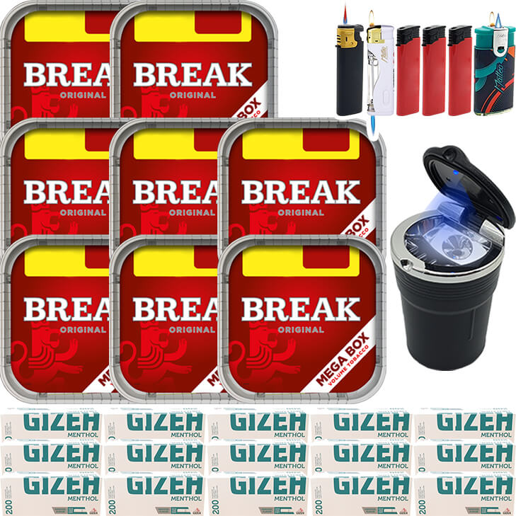 Break Original 8 x 170g mit 3000 Menthol Hülsen Break Original 8 x 170g mit 3000 Menthol Hülsen