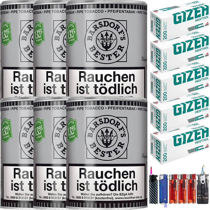 Käptn Barsdorf Bester Bright Virginia 6 x 160g Pfeifentabak 1000 Gizeh Menthol Filterhülsen Uvm. Käptn Barsdorf Bester Bright Virginia 6 x 160g Pfeifentabak 1000 Gizeh Menthol Filterhülsen Uvm.