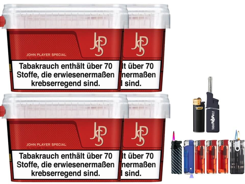 JPS John Player Mega Box 4 x 160g Volumentabak Feuerzeug Set JPS John Player Mega Box 4 x 160g Volumentabak Feuerzeug Set