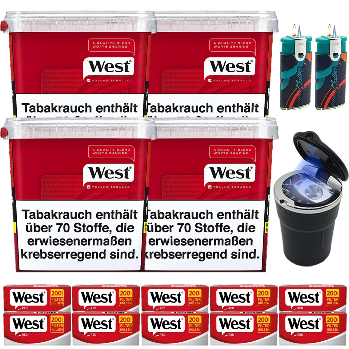 West Red 4 x 280g mit 2000 King Size Hülsen West Red 4 x 280g mit 2000 King Size Hülsen