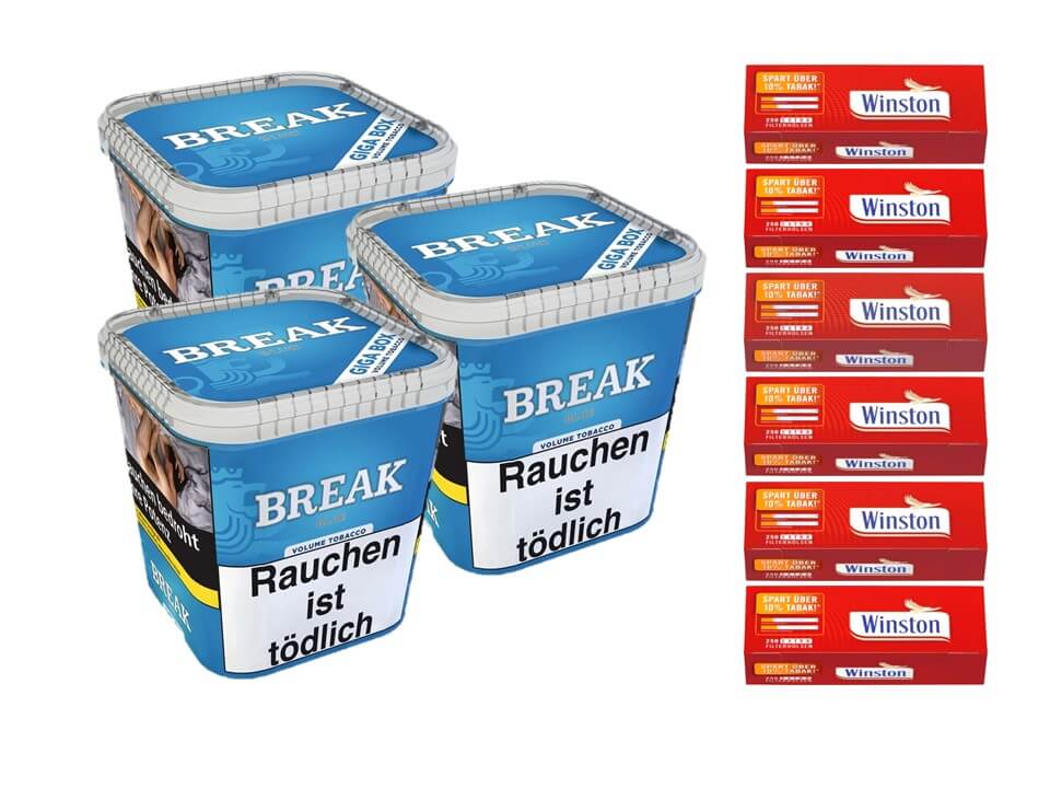 Break Blue / Blau 3 x 240g Volumentabak 1500 Filterhülsen Break Blue / Blau 3 x 240g Volumentabak 1500 Filterhülsen