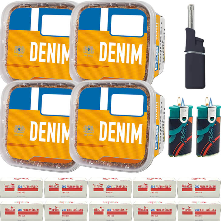 Denim Mega Box 4 x 290g mit 2000 King Size Hülsen Denim Mega Box 4 x 290g mit 2000 King Size Hülsen