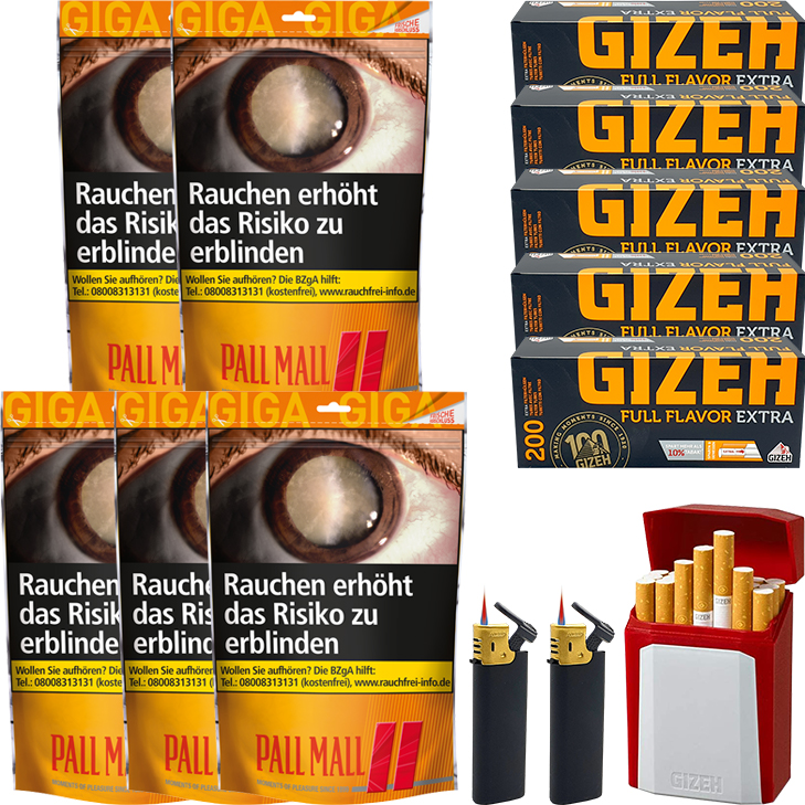 Pall Mall Allround Red 5 x 125g mit 1000 Gizeh Extra Hülsen Pall Mall Allround Red 5 x 125g mit 1000 Gizeh Extra Hülsen