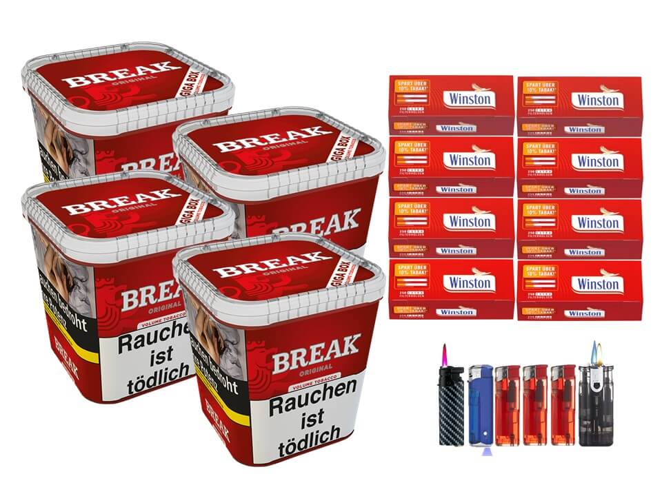 Break Original 4 x 230g Volumentabak 2000 Extra Size Filterhülsen Uvm. Break Original 4 x 230g Volumentabak 2000 Extra Size Filterhülsen Uvm.