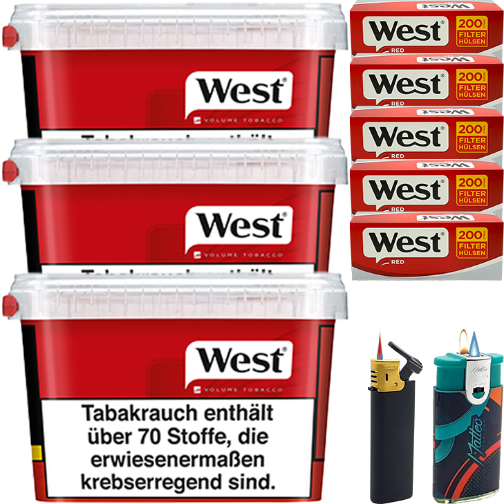 West Red 3 x 170g mit 1000 King Size Hülsen West Red 3 x 170g mit 1000 King Size Hülsen