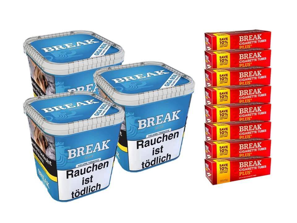 Break Blue / Blau 3 x 240g Volumentabak 1600 Break Xtra Plus Filterhülsen Break Blue / Blau 3 x 240g Volumentabak 1600 Break Xtra Plus Filterhülsen