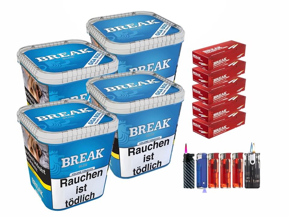 Break Blue / Blau 4 x 240g Volumentabak 1000 Break Filterhülsen Uvm. Break Blue / Blau 4 x 240g Volumentabak 1000 Break Filterhülsen Uvm.