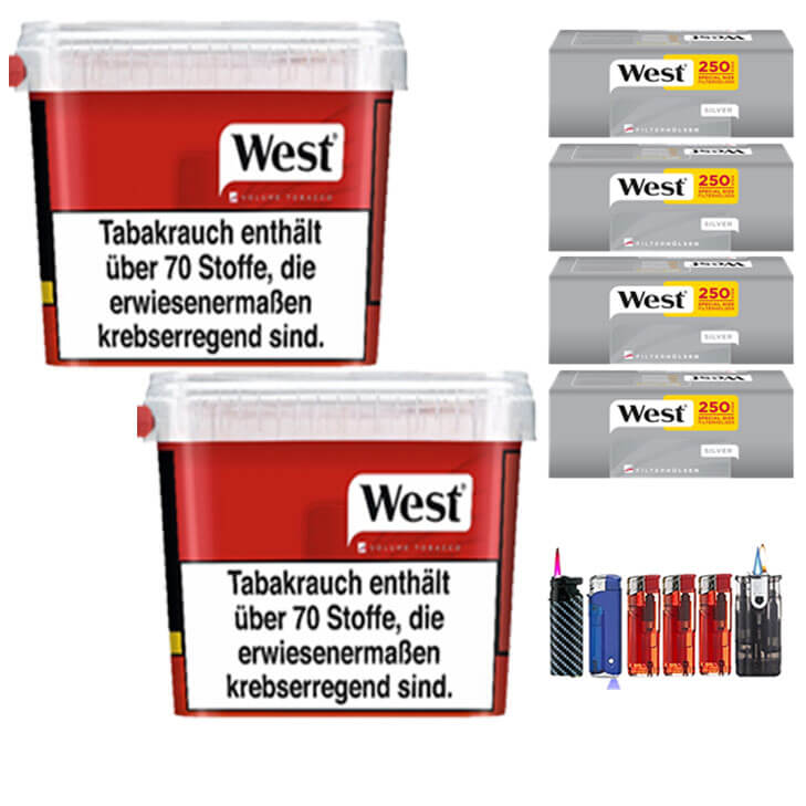 West Red 2 x 280g Volumentabak 1000 West Silver Special Size Filterhülsen Uvm. West Red 2 x 280g Volumentabak 1000 West Silver Special Size Filterhülsen Uvm.
