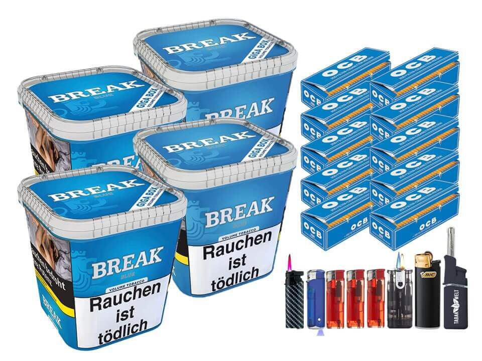 Break Blue / Blau 4 x 230g Volumentabak 2000 OCB Filterhülsen Uvm. Break Blue / Blau 4 x 230g Volumentabak 2000 OCB Filterhülsen Uvm.