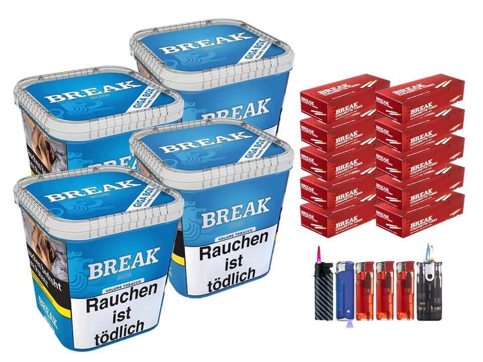 Break Blue / Blau 4 x 240g Volumentabak 2000 Break Filterhülsen Uvm. Break Blue / Blau 4 x 240g Volumentabak 2000 Break Filterhülsen Uvm.