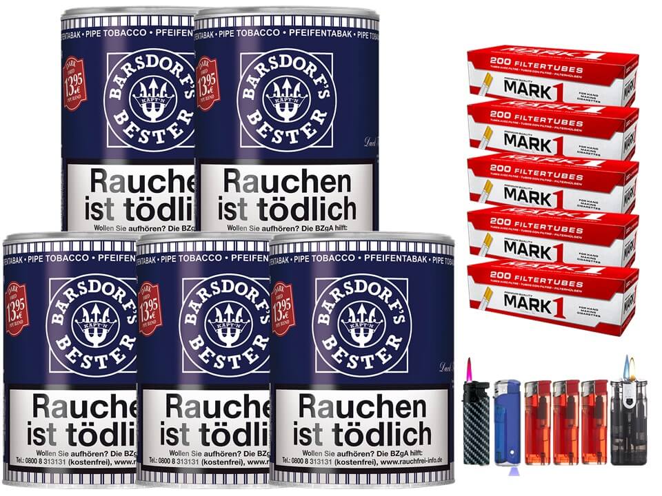 Barsdorf´s Bester Dark Fired 5 x 160g Pfeifentabak 1000 Filterhülsen Uvm. Barsdorf´s Bester Dark Fired 5 x 160g Pfeifentabak 1000 Filterhülsen Uvm.