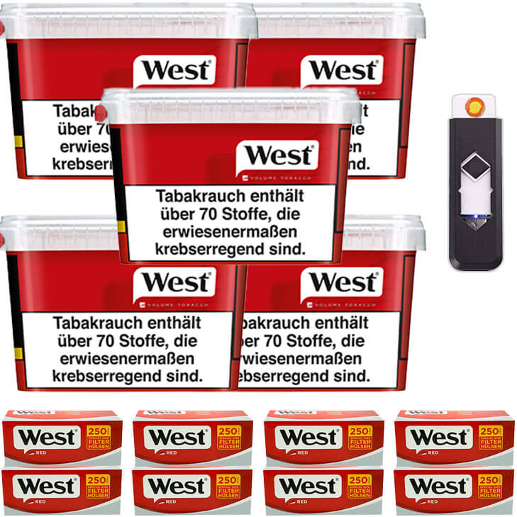 West Red 5 x 170g mit 2000 Extra Size Hülsen West Red 5 x 170g mit 2000 Extra Size Hülsen