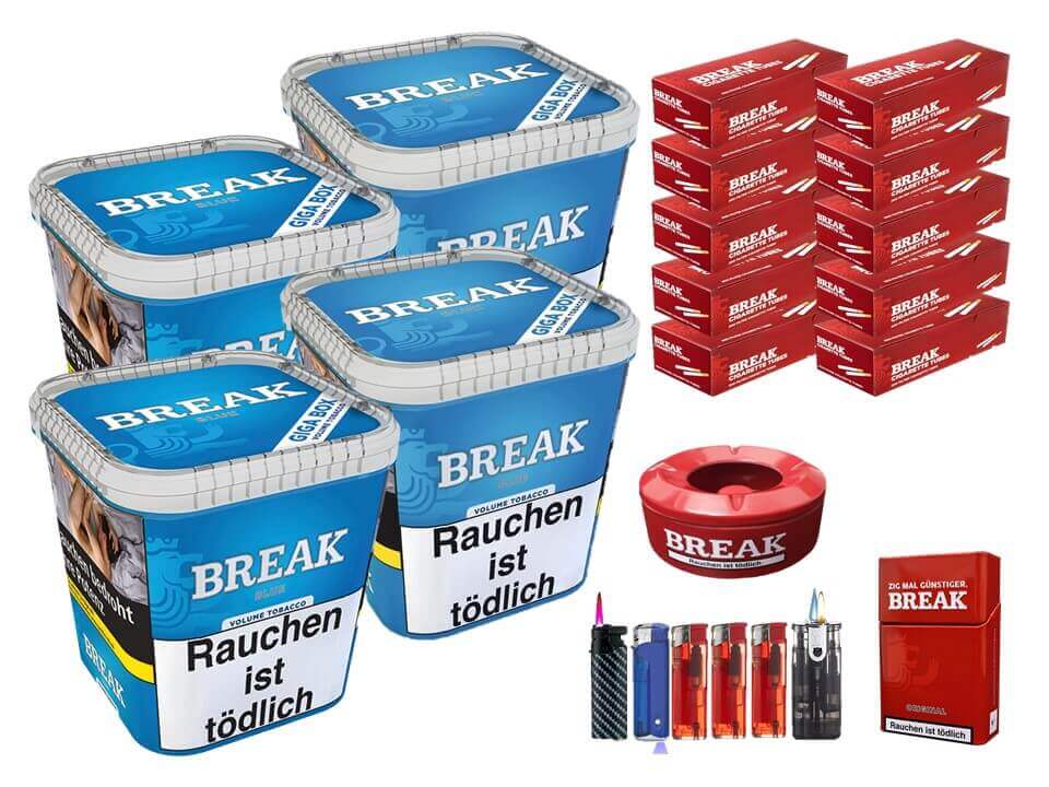 Break Blue / Blau 4 x 230g Volumentabak 2000 Break Filterhülsen Uvm. Break Blue / Blau 4 x 230g Volumentabak 2000 Break Filterhülsen Uvm.