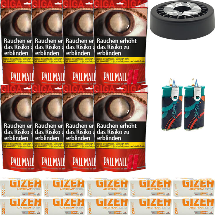 Pall Mall Red 8 x 125g mit 2000 Gizeh Airstream Extra Hülsen Pall Mall Red 8 x 125g mit 2000 Gizeh Airstream Extra Hülsen