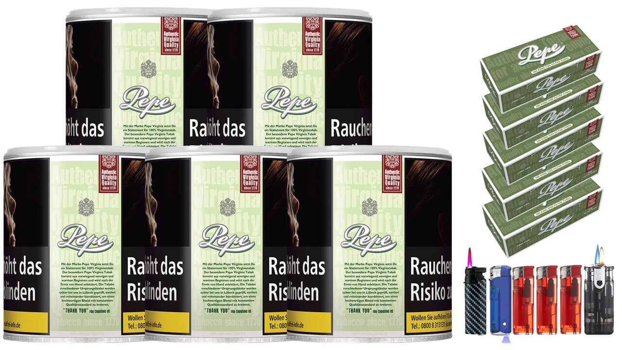 Pepe Bright Green 5 x 80g Feinschnitt / Zigarettentabak 1000 Pepe Filterhülsen Uvm. Pepe Bright Green 5 x 80g Feinschnitt / Zigarettentabak 1000 Pepe Filterhülsen Uvm.