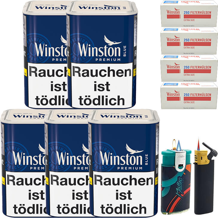 Winston Premium Blue 5 x 100g mit 1000 Special Size Hülsen Winston Premium Blue 5 x 100g mit 1000 Special Size Hülsen