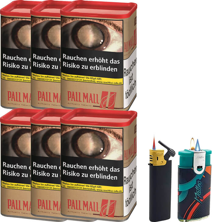 Pall Mall Authentic Red 6 x 60g mit Feuerzeugen Pall Mall Authentic Red 6 x 60g mit Feuerzeugen