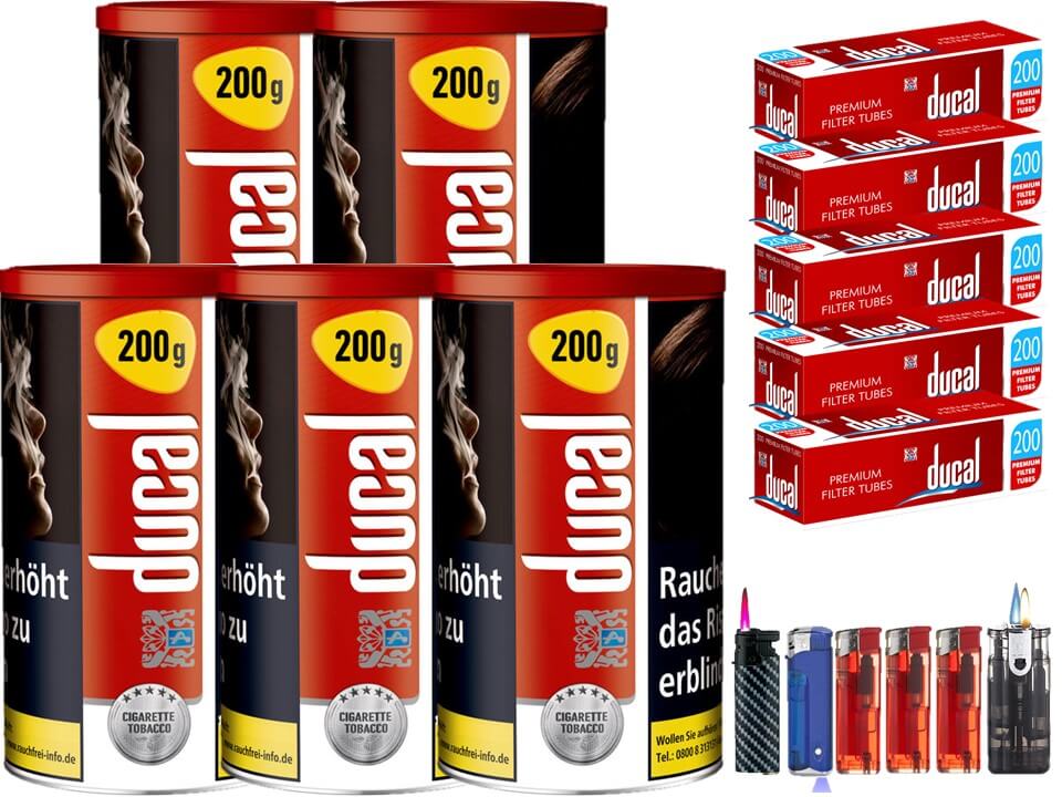 Ducal Red / Rot 5 x 200g Feinschnitt / Zigarettentabak 1000 Filterhülsen Uvm. Ducal Red / Rot 5 x 200g Feinschnitt / Zigarettentabak 1000 Filterhülsen Uvm.