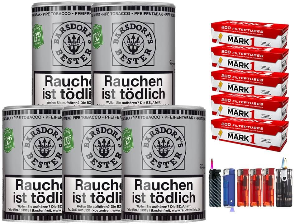 Barsdorf´s Bester Bright Virginia 5 x 160g Pfeifentabak 1000 Filterhülsen Uvm. Barsdorf´s Bester Bright Virginia 5 x 160g Pfeifentabak 1000 Filterhülsen Uvm.