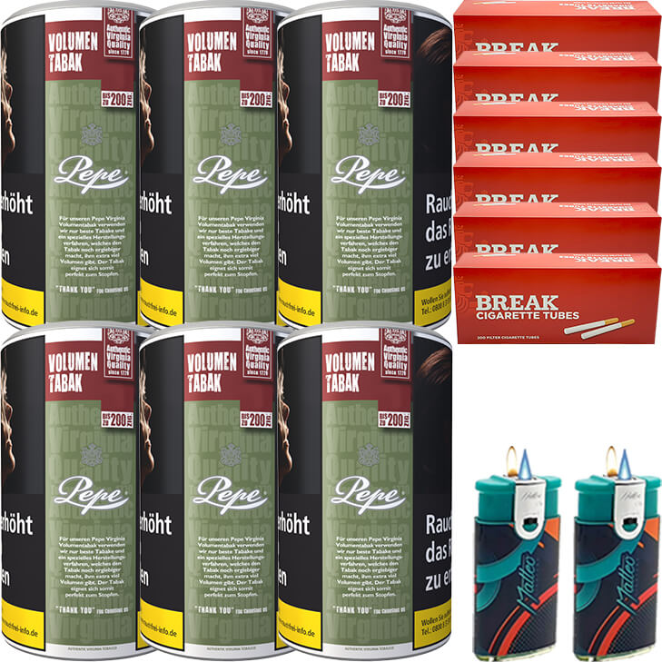 Pepe Rich Green 6 x 85g mit 1200 King Size Hülsen Pepe Rich Green 6 x 85g mit 1200 King Size Hülsen