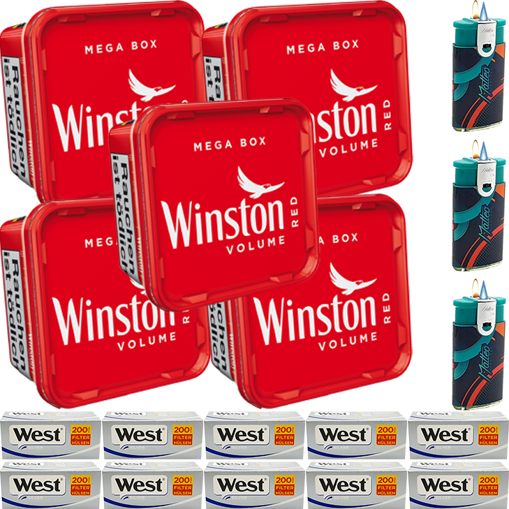 Winston Mega Box 5 x 170g mit 2000 Silver King Size Hülsen Winston Mega Box 5 x 170g mit 2000 Silver King Size Hülsen