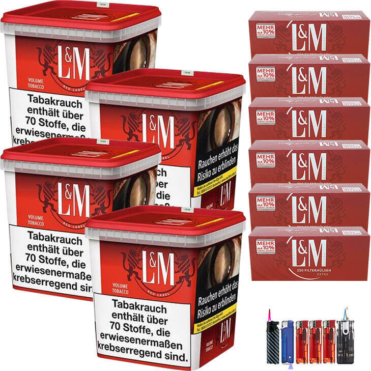L&M Red Super Box 4 x 280g mit 1500 Extra Size Hülsen L&M Red Super Box 4 x 280g mit 1500 Extra Size Hülsen