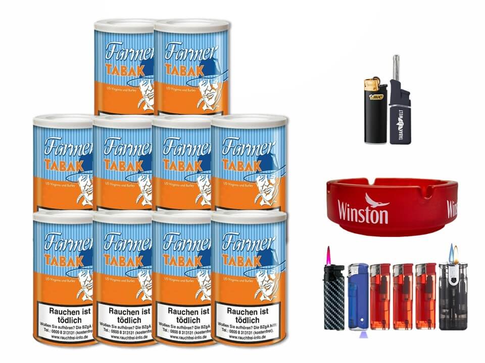 Farmer 10 x 170g Pfeifentabak Feuerzeug Set Farmer 10 x 170g Pfeifentabak Feuerzeug Set