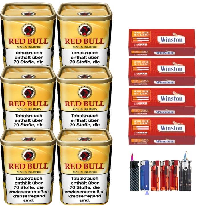 Red Bull Gold Blend 6 x 120g Feinschnitt 1000 Extra Size Filterhülsen Uvm. Red Bull Gold Blend 6 x 120g Feinschnitt 1000 Extra Size Filterhülsen Uvm.