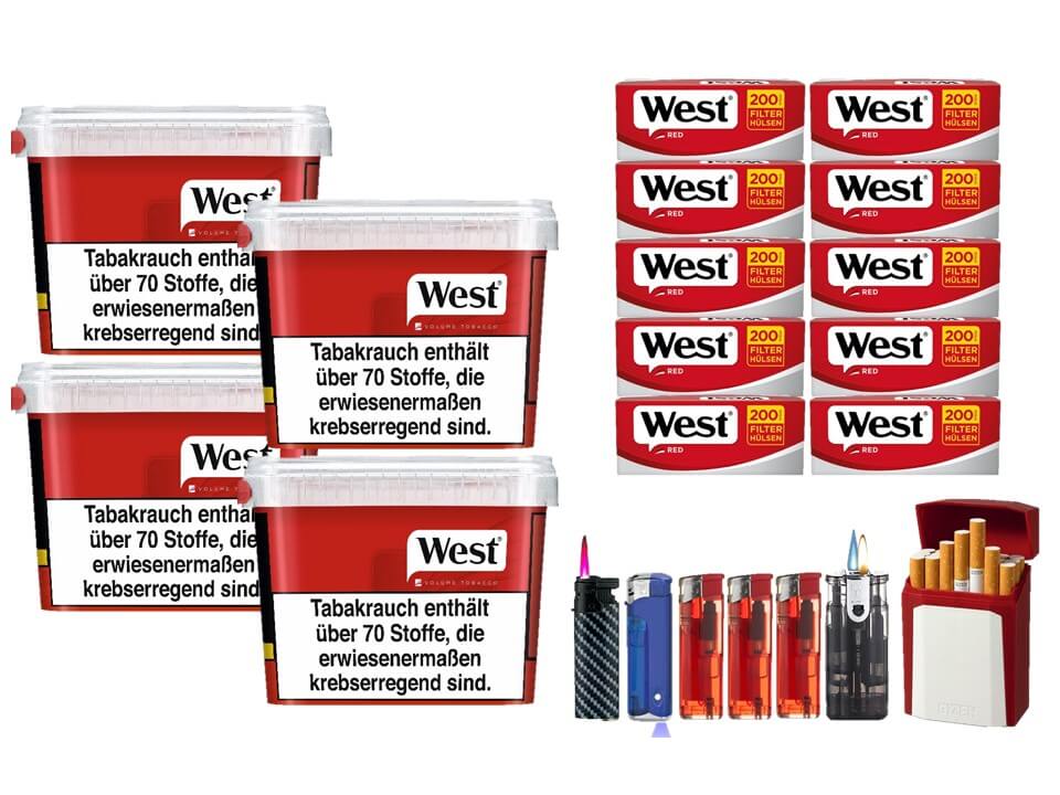 West Red 4 x 170g Volumentabak 2000 West Red Filterhülsen Uvm. West Red 4 x 170g Volumentabak 2000 West Red Filterhülsen Uvm.