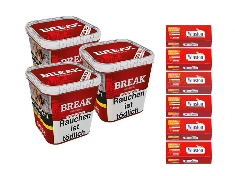 Break Original 3 x 240g Volumentabak 1500 Extra SIze Filterhülsen Break Original 3 x 240g Volumentabak 1500 Extra SIze Filterhülsen