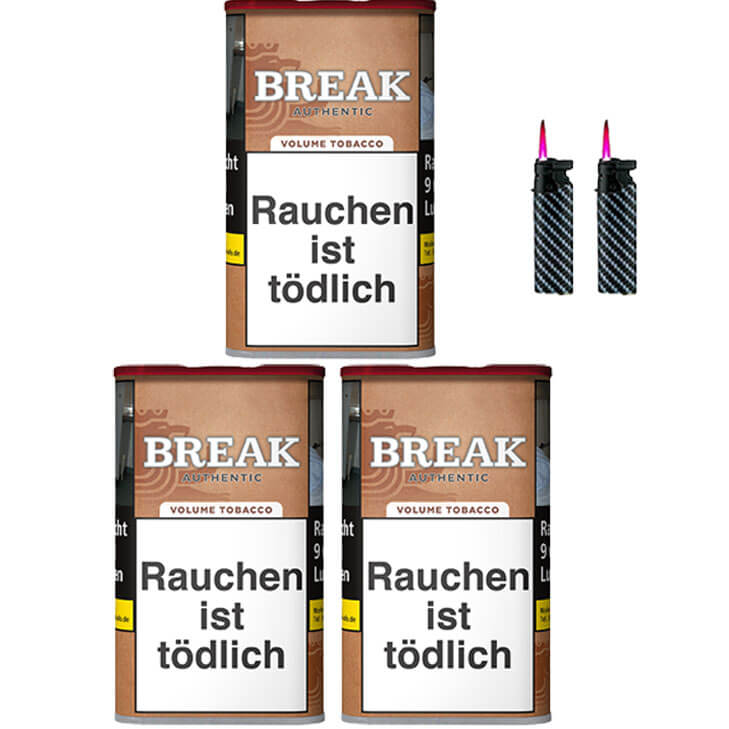 Break Authentic 3 x 75g Volumentabak Feuerzeuge Break Authentic 3 x 75g Volumentabak Feuerzeuge