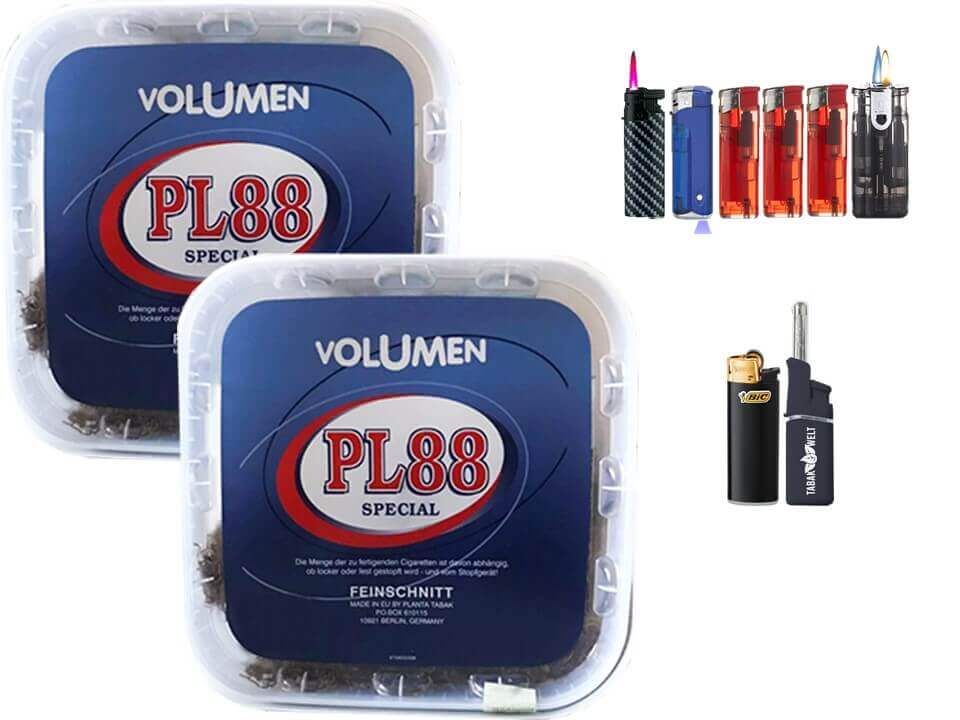 PL88 Blau 2 x 400g Volumentabak Feuerzeug Set PL88 Blau 2 x 400g Volumentabak Feuerzeug Set