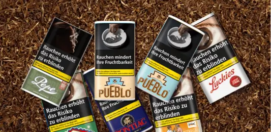 Abgebildet sind die beliebtesten Tabaksorten zum drehen. Sie liegen vor dem Hintergrund aus Drehtabak.